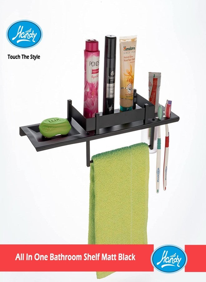 HANDY Black Bathroom Accessories Stainless Steel Black Bathroom Shelf with Towel Ring Multipurpose Shelf with Soap Dish and Toothbrush Holder All in One Shelves 18 X 5 Inch - Image 5